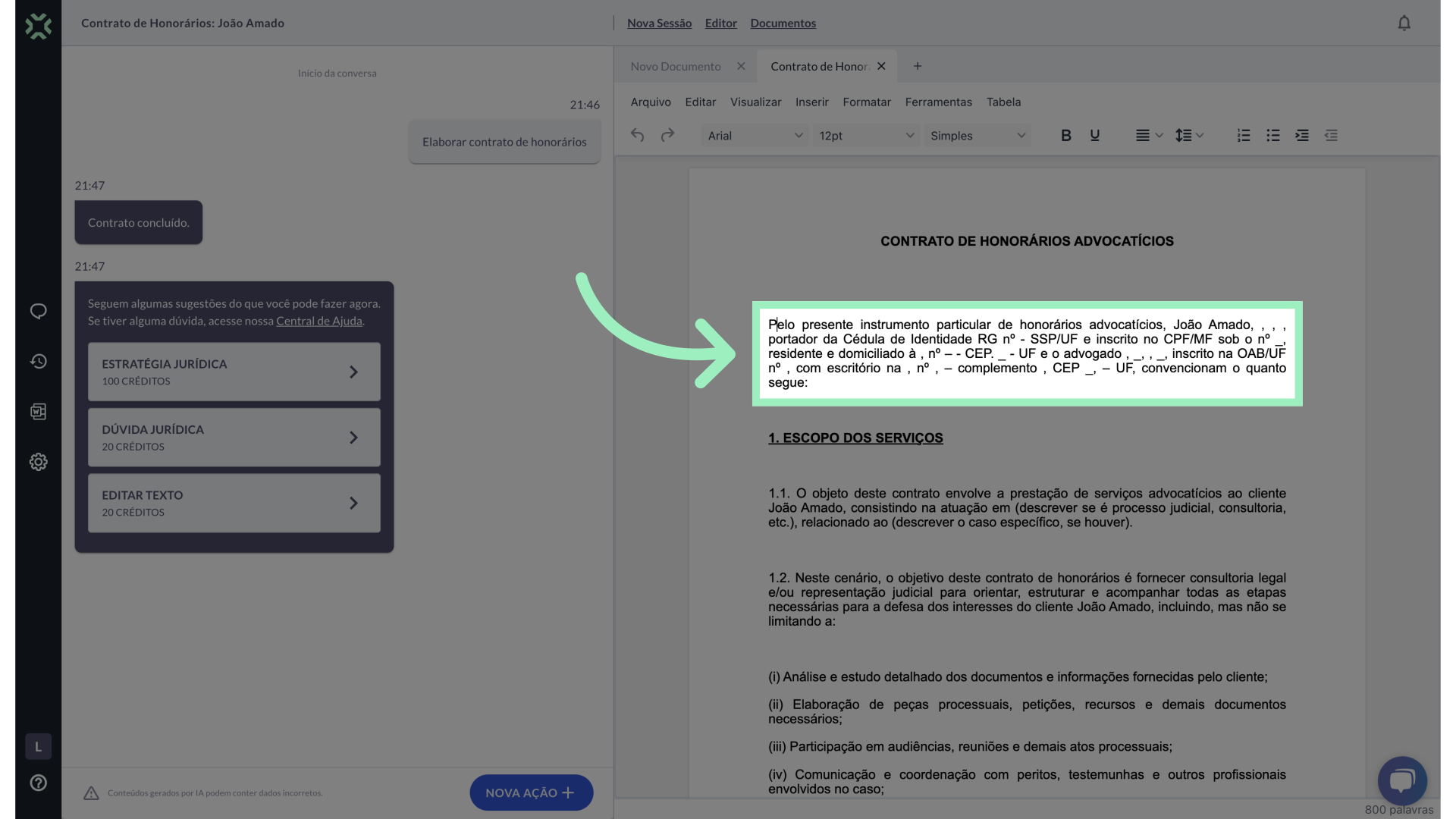 Revise o modelo de contrato de prestação de serviços jurídicos